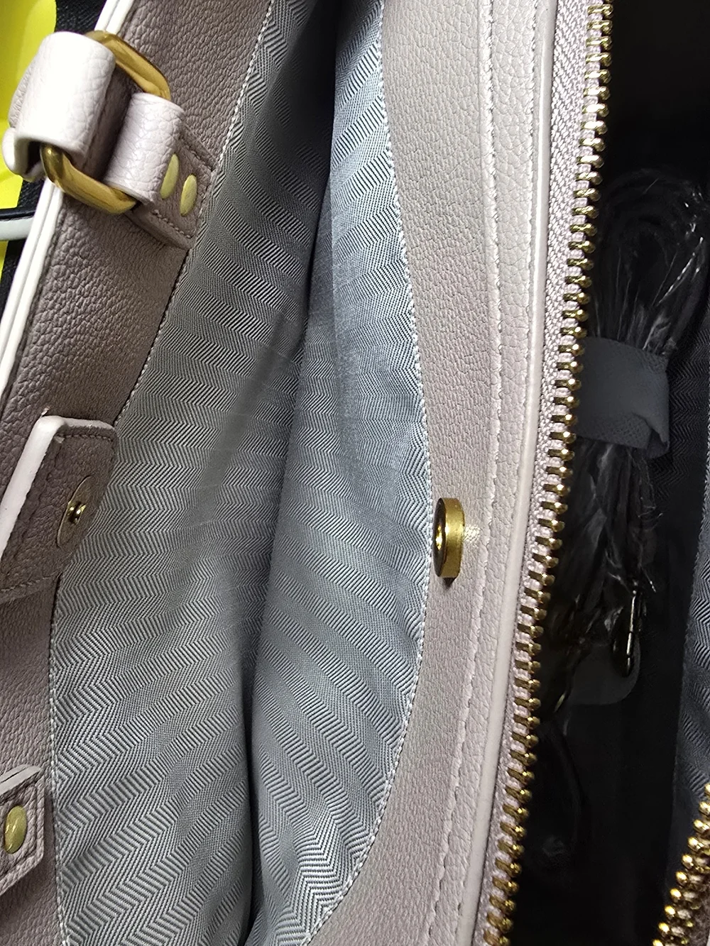 Structured Cream Satchel Handbag with Gold Hardware